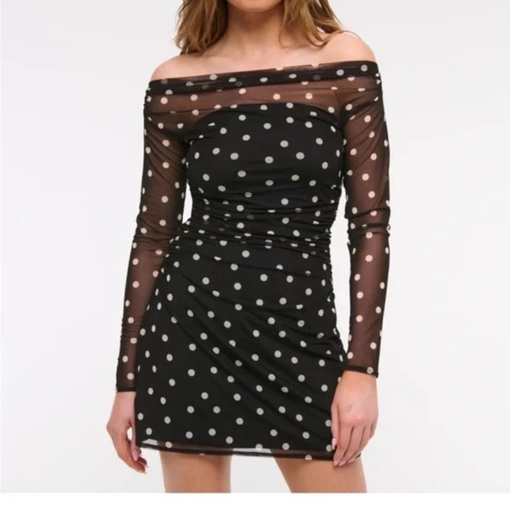 Abercrombie & Fitch Black Polka Dot Off-Shoulder Dress